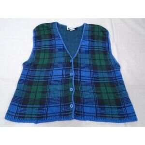 Vintage 90s Womens Turtle Bay Plaid Cardigan Vest Button Knit Size Small